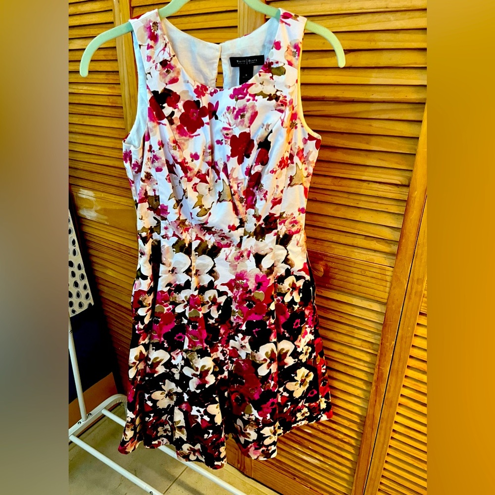 White House Black Market Floral Print A line & Flare Dress White Pink Size 0.